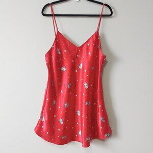 VTG Disney Winnie The Pooh Red Satin Slip Dress Size Large Stars Spaghetti Strap